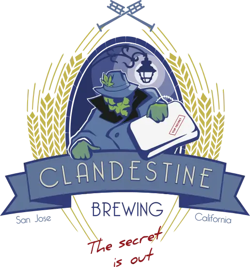 The Clandestine Brewing logo, a hop-head man dressed in secret
            agent clothing.